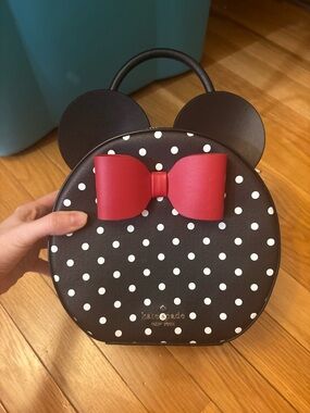 kate spade Black & White Polka Dot Minnie Ear Crossbody with Red Bow